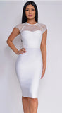 Makenna Lace Cap Sleeve Bandage Dress White