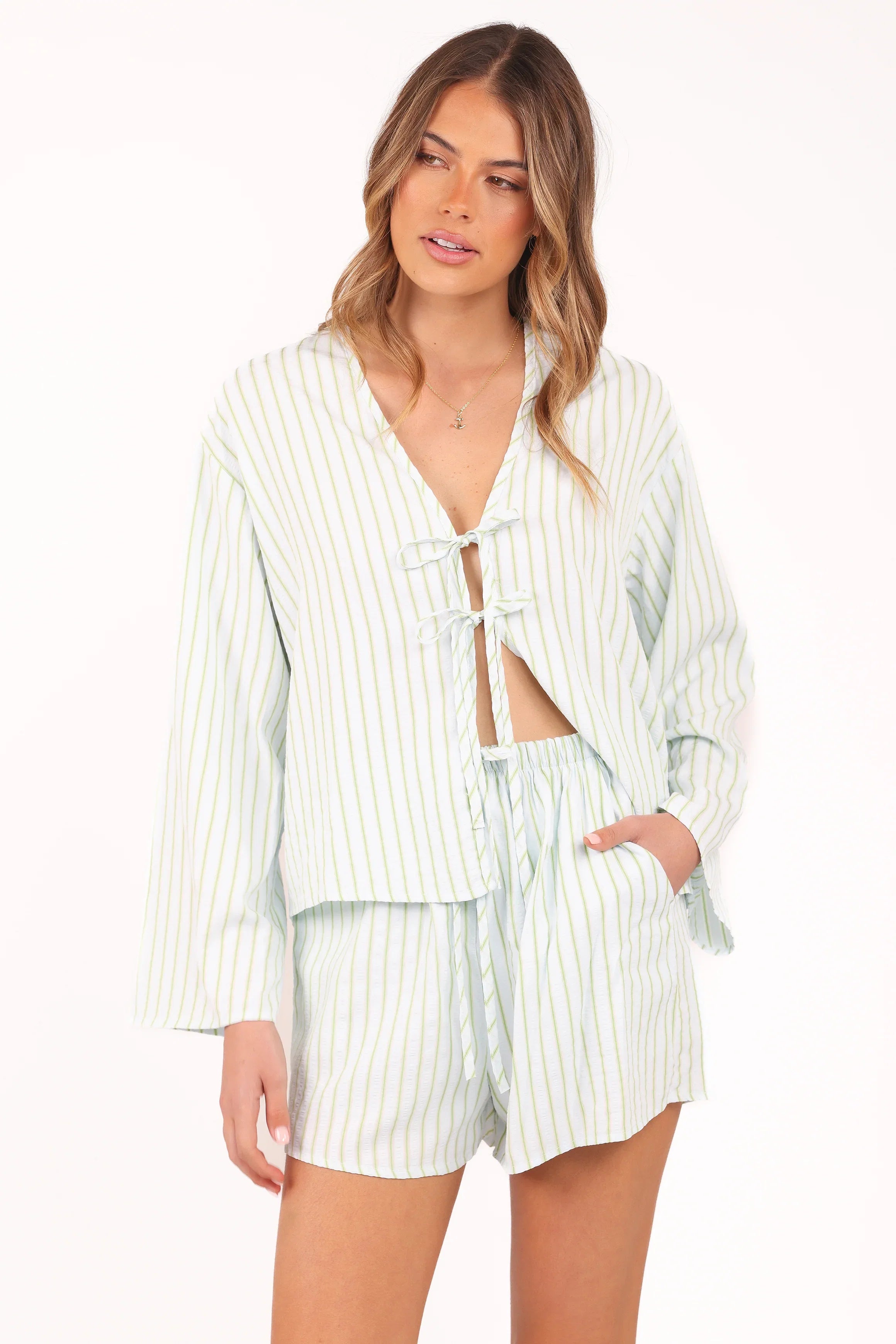 Flynn Short Set Green Blue Stripe