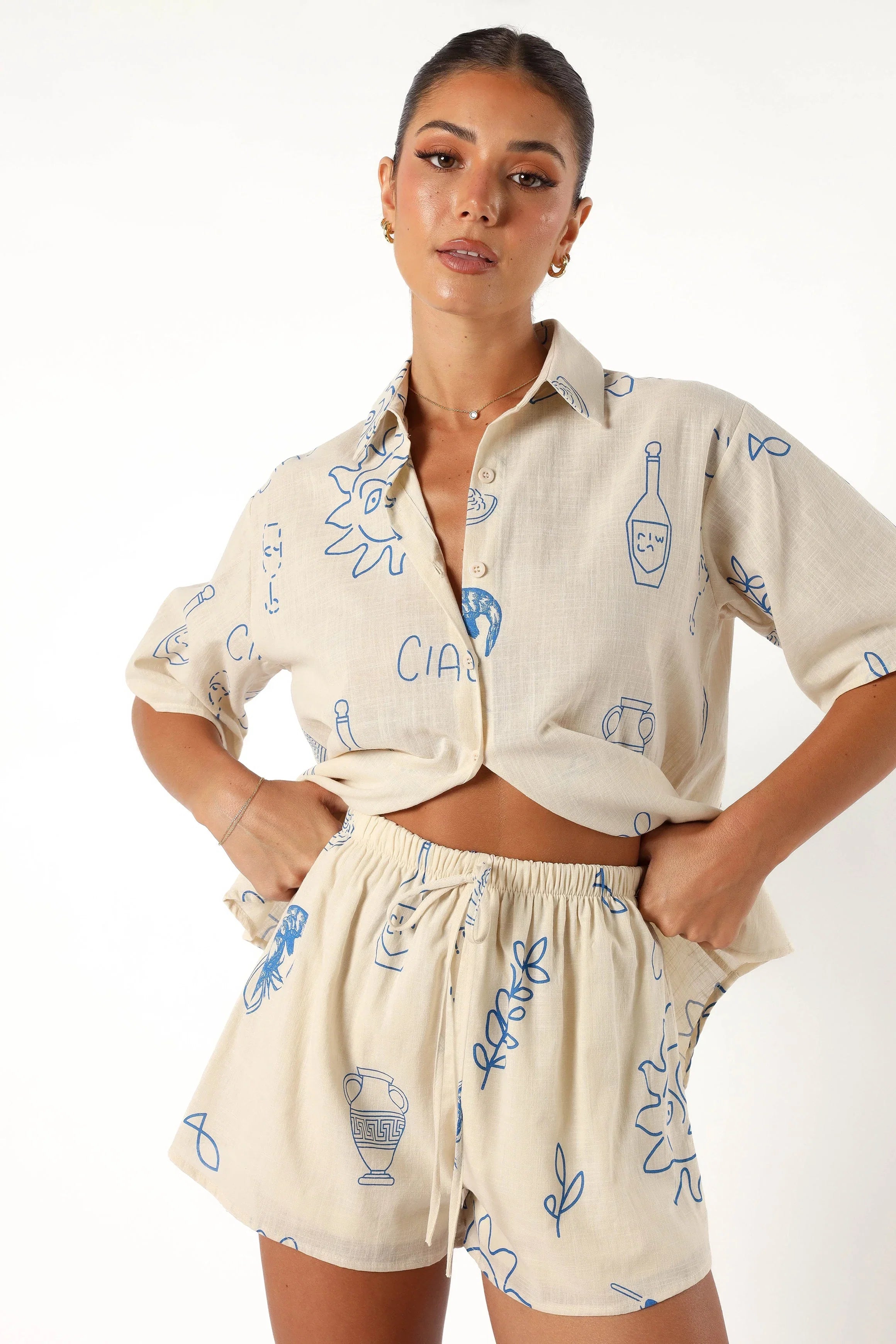 Davey Short Set Cream Blue