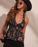 Mesa Moon Floral Halter Neck Peplum Top