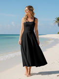 A Line Maxi Dress Smocked Ruffle Flowy Casual Long Dresses