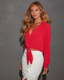 Miley Long Sleeve Tie Front Blouse
