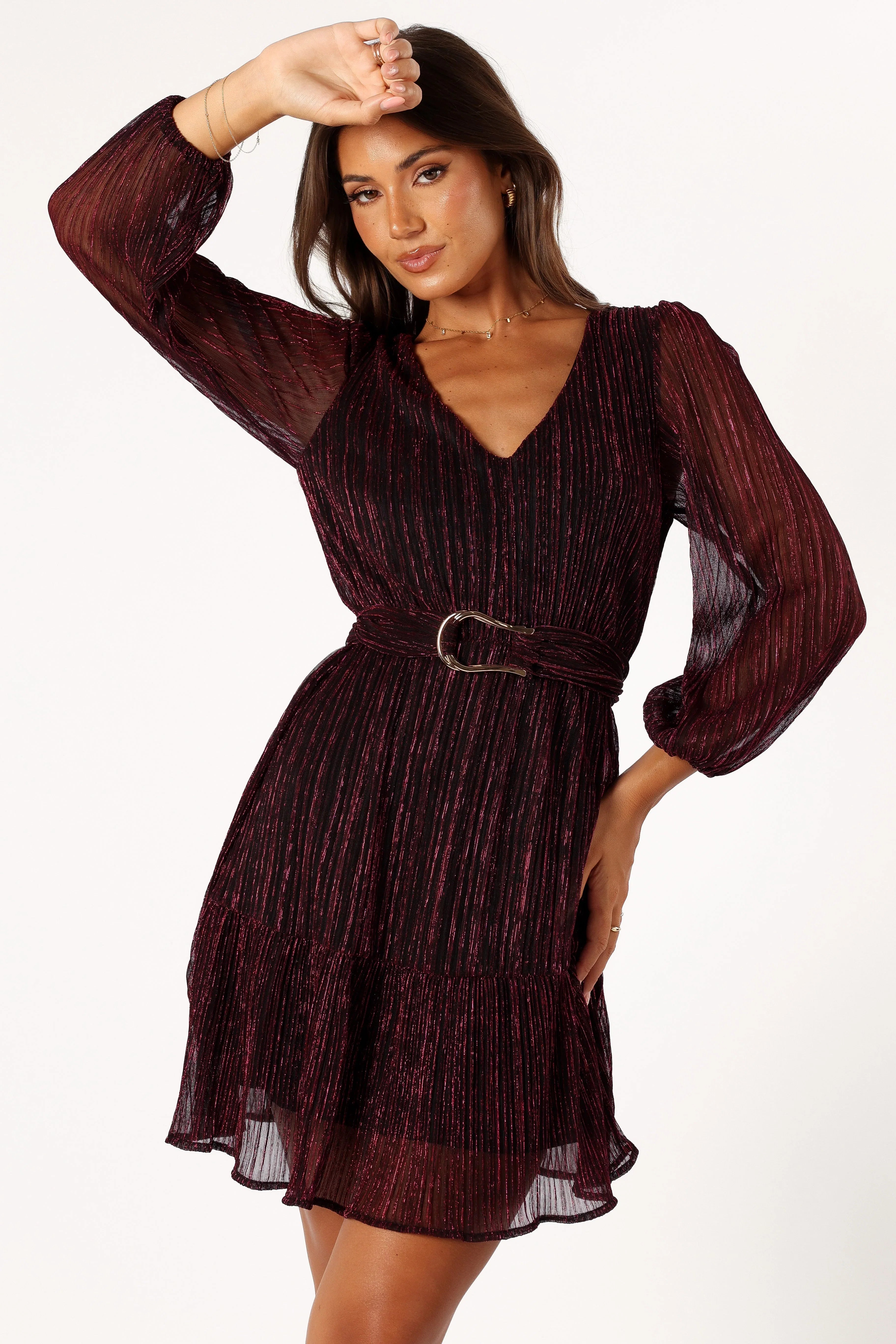 Glimmer Long Sleeve Mini Dress Pink