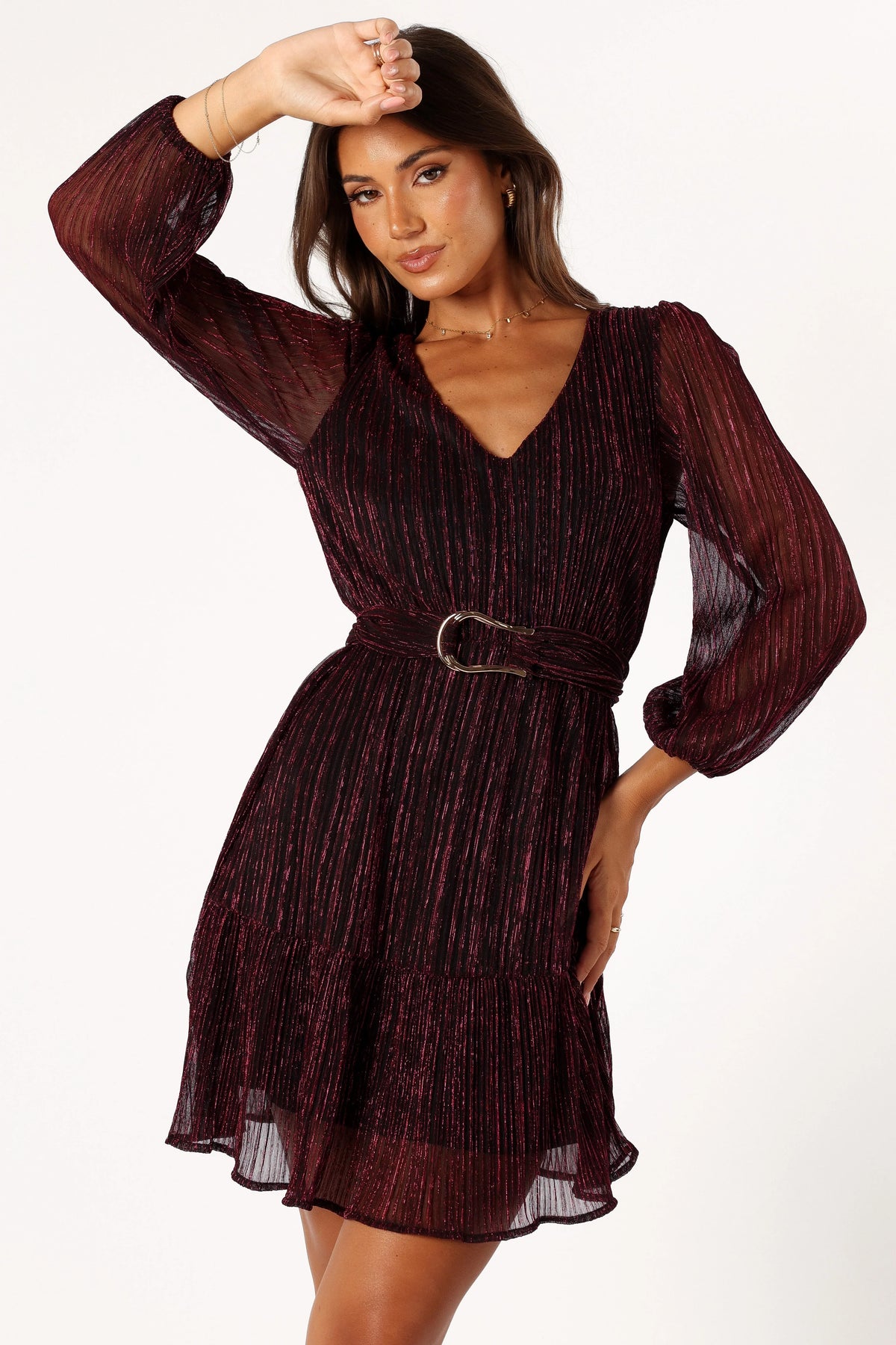 Glimmer Long Sleeve Mini Dress Pink