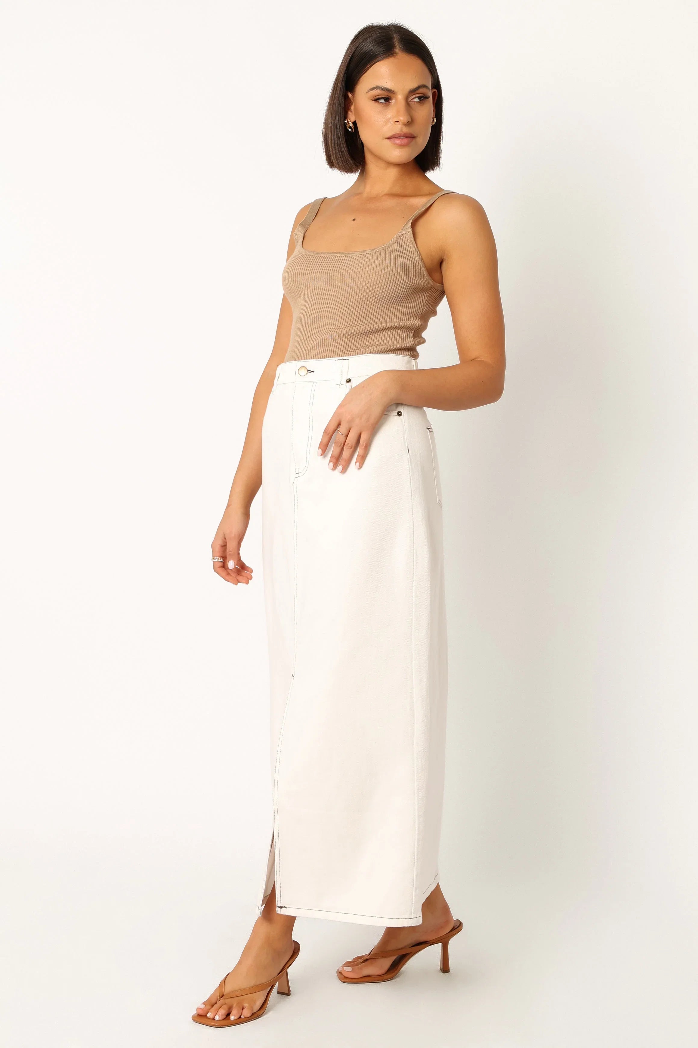 Rana Denim Midi Skirt White