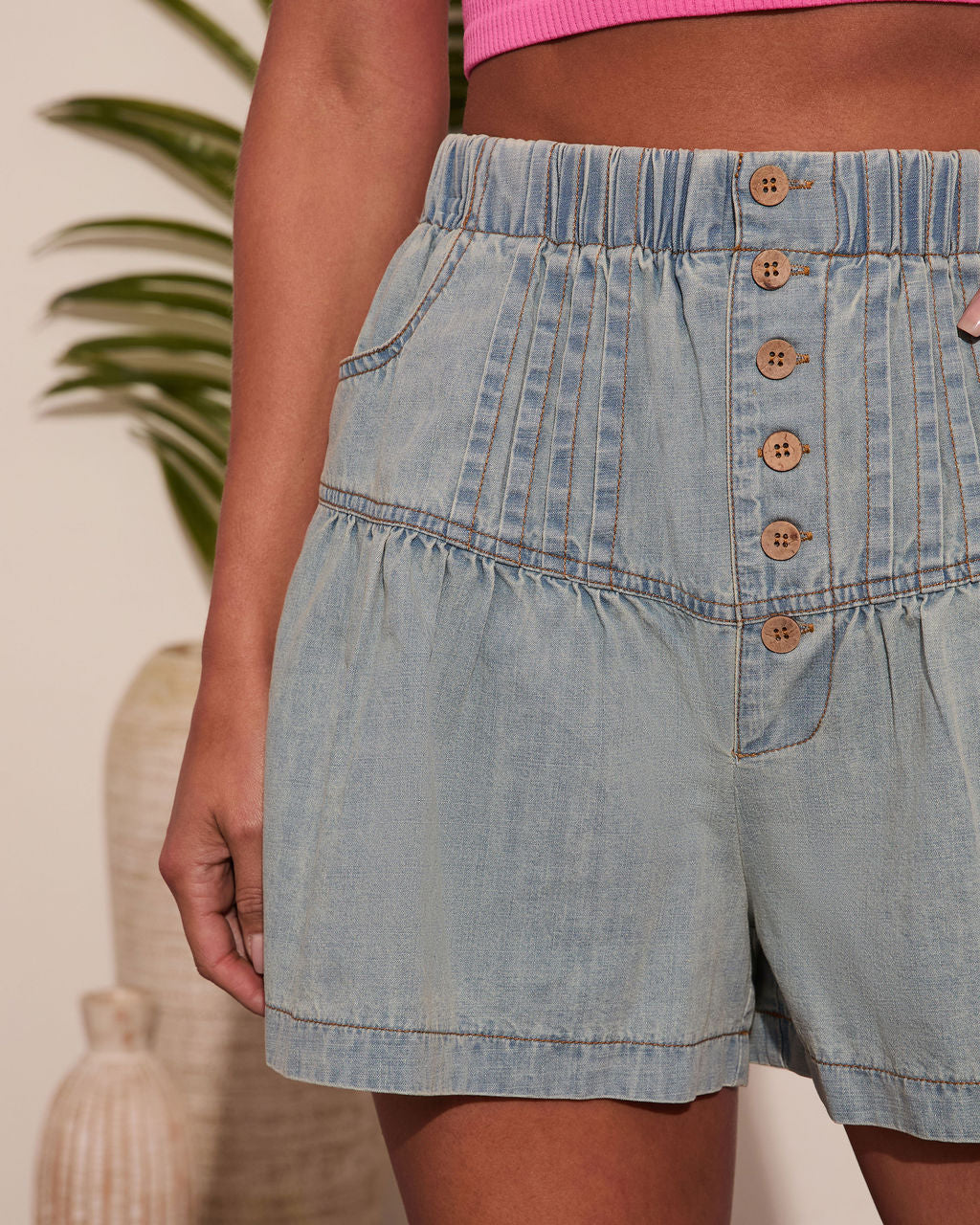 Lumara Pleated High Rise Denim Shorts