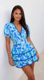 Solira Floral Tiered Mini Romper Dress Blue