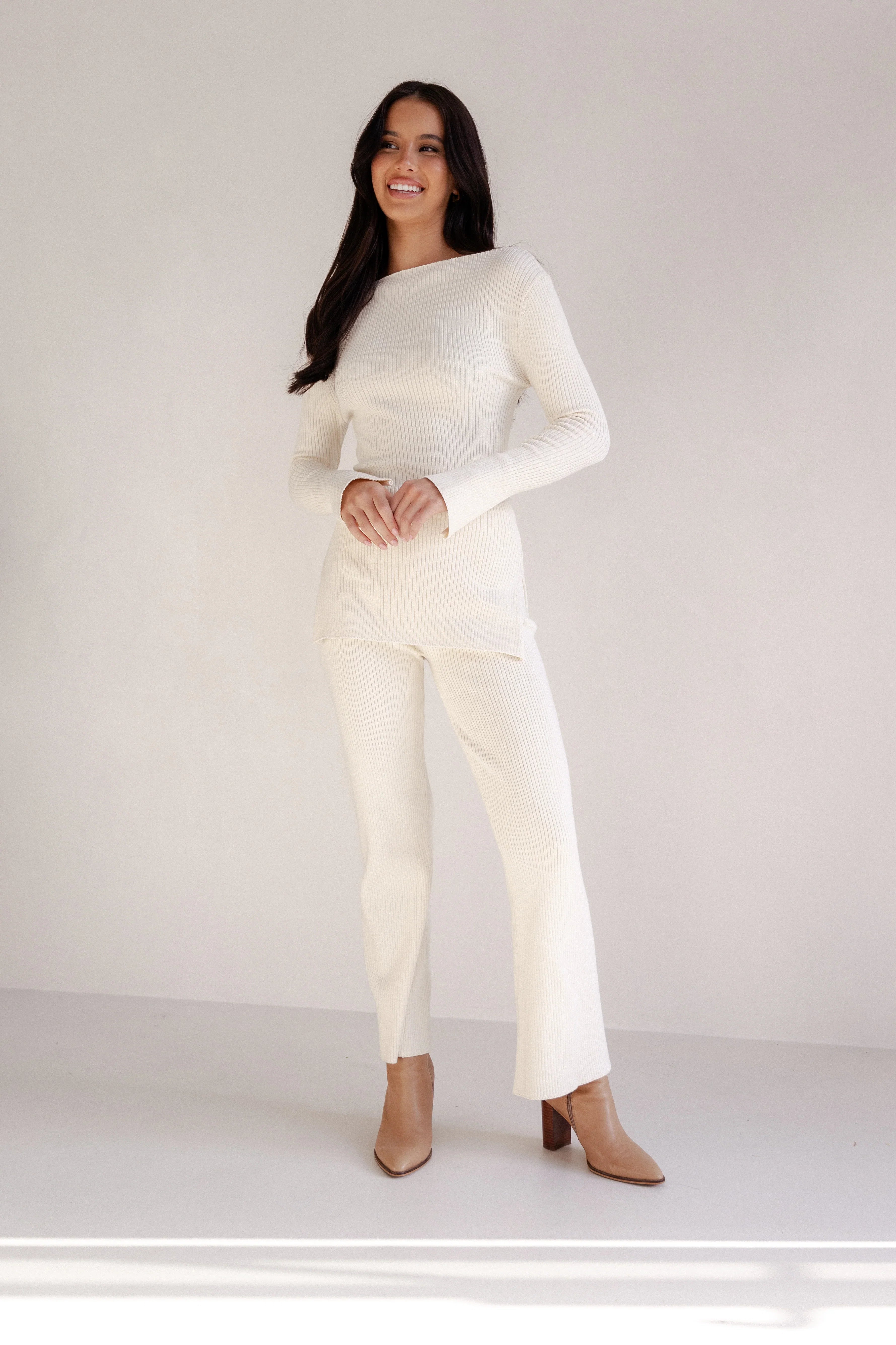Fleur Ribbed Knit Top Cream