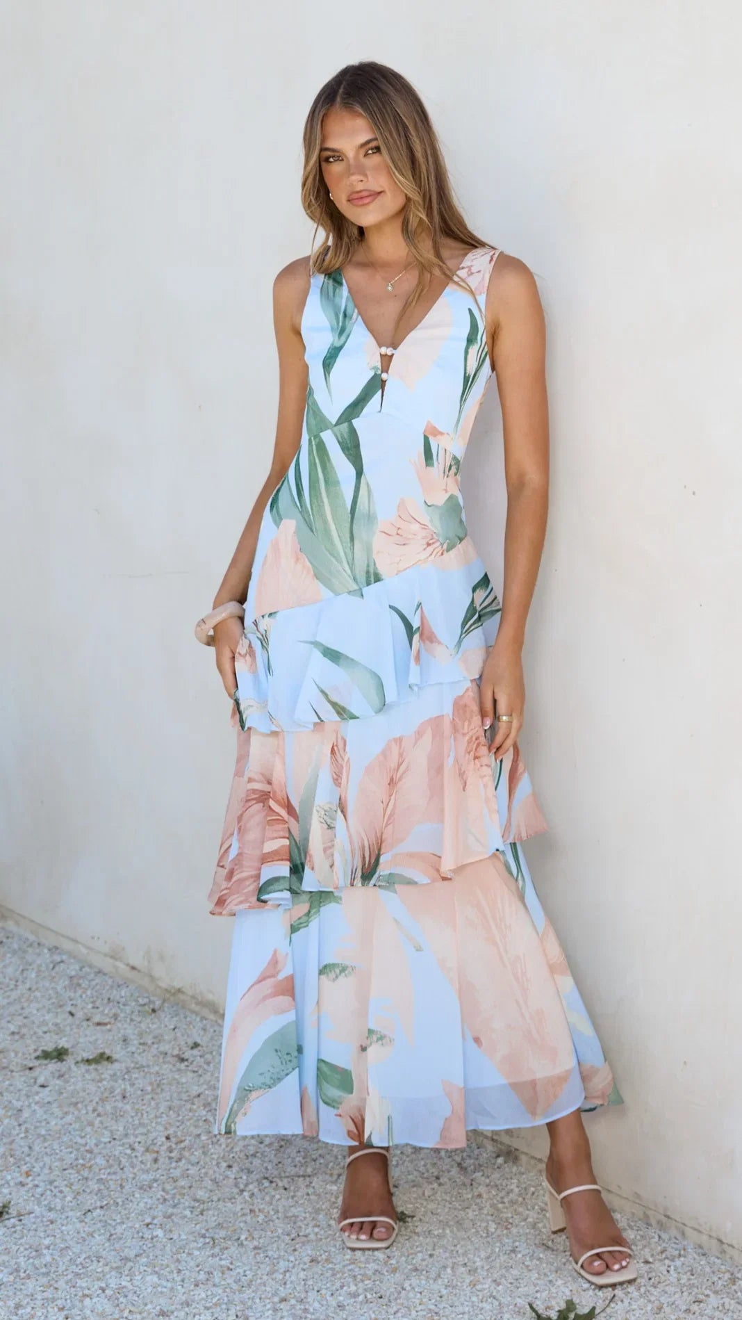 Reina Tiered Maxi Dress Blue Floral