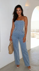 Dara Denim Tube Jumpsuit Blue