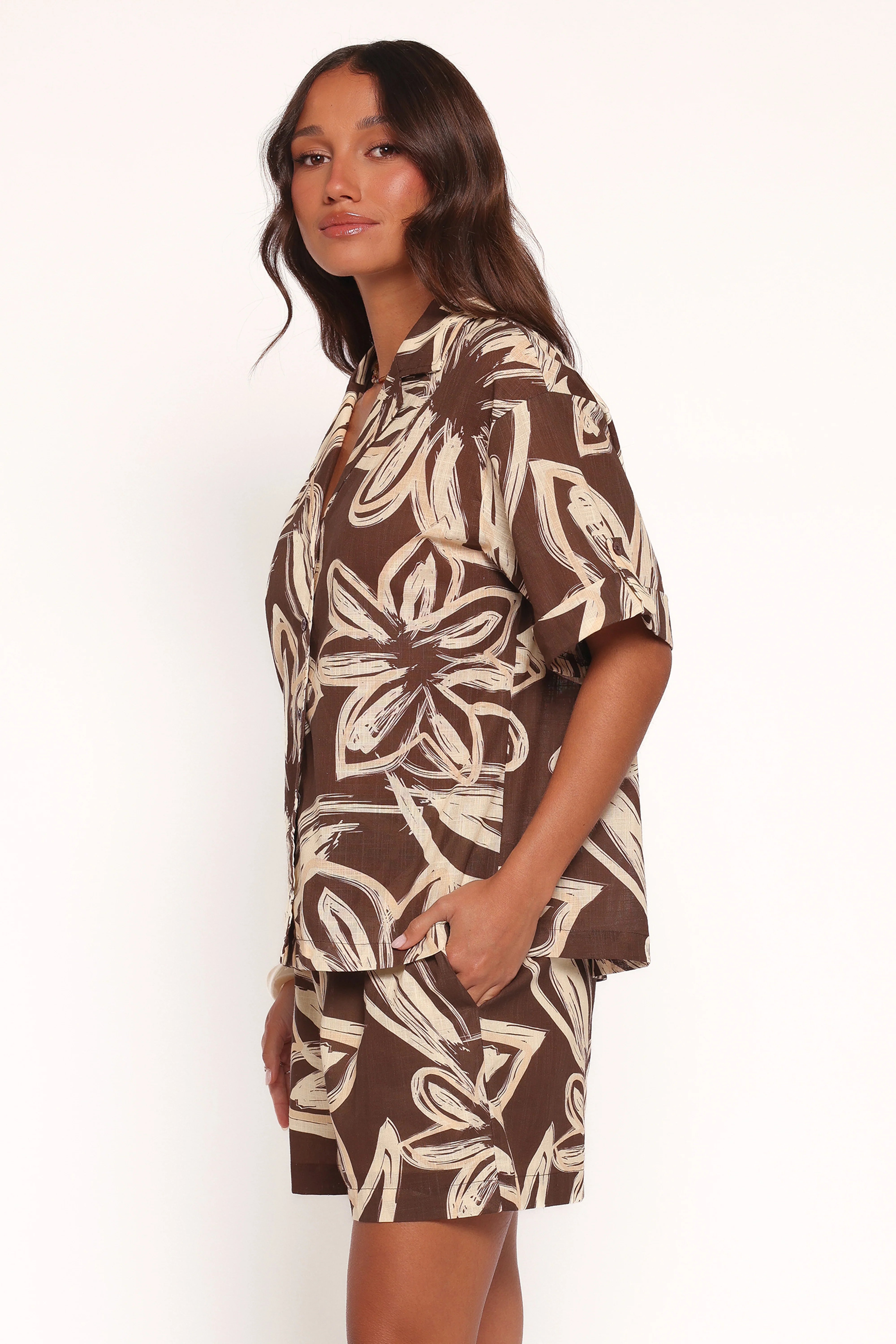 Pacifica Button Up Shirt Chocolate Floral