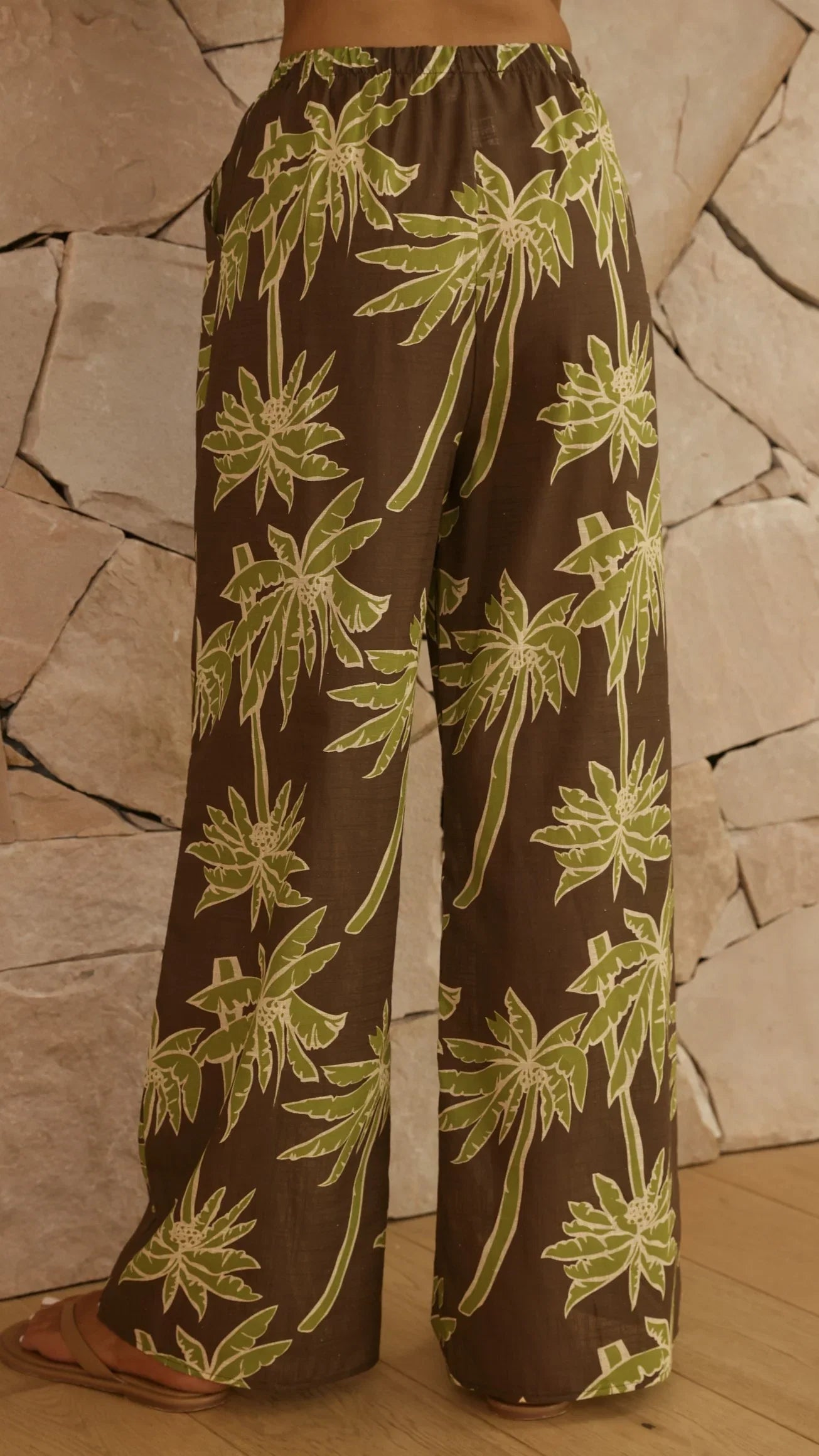 Kailani Strapless Top and Pants Set Brown Green Palm
