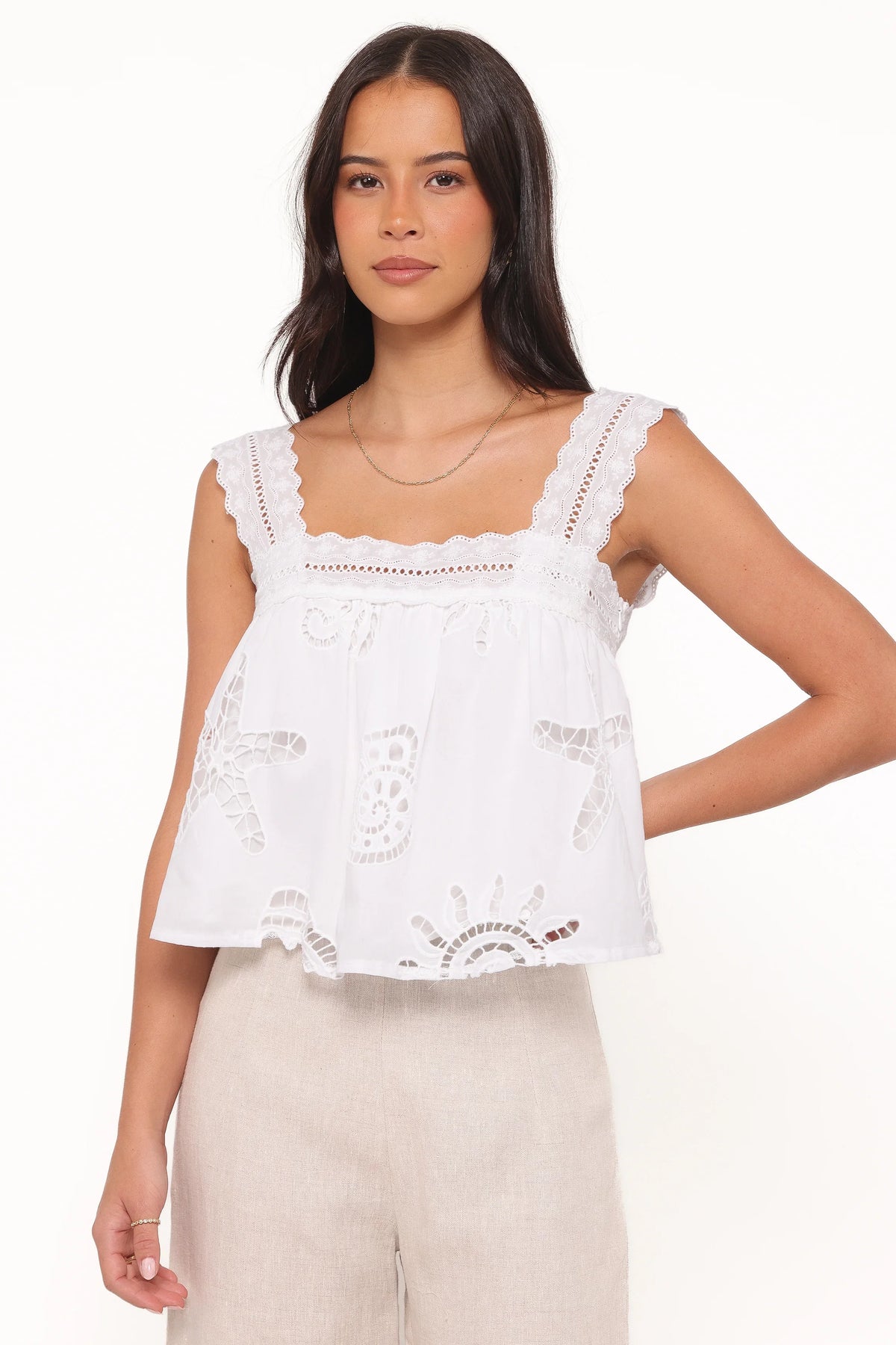 Aideen Eyelet Top White Shell