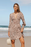 Sheridan Long Sleeve Mini Dress Chocolate Brown Print