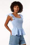 Gabie Ruffle Sleeve Top Blue