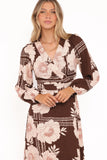 Safia Midi Dress Brown Floral