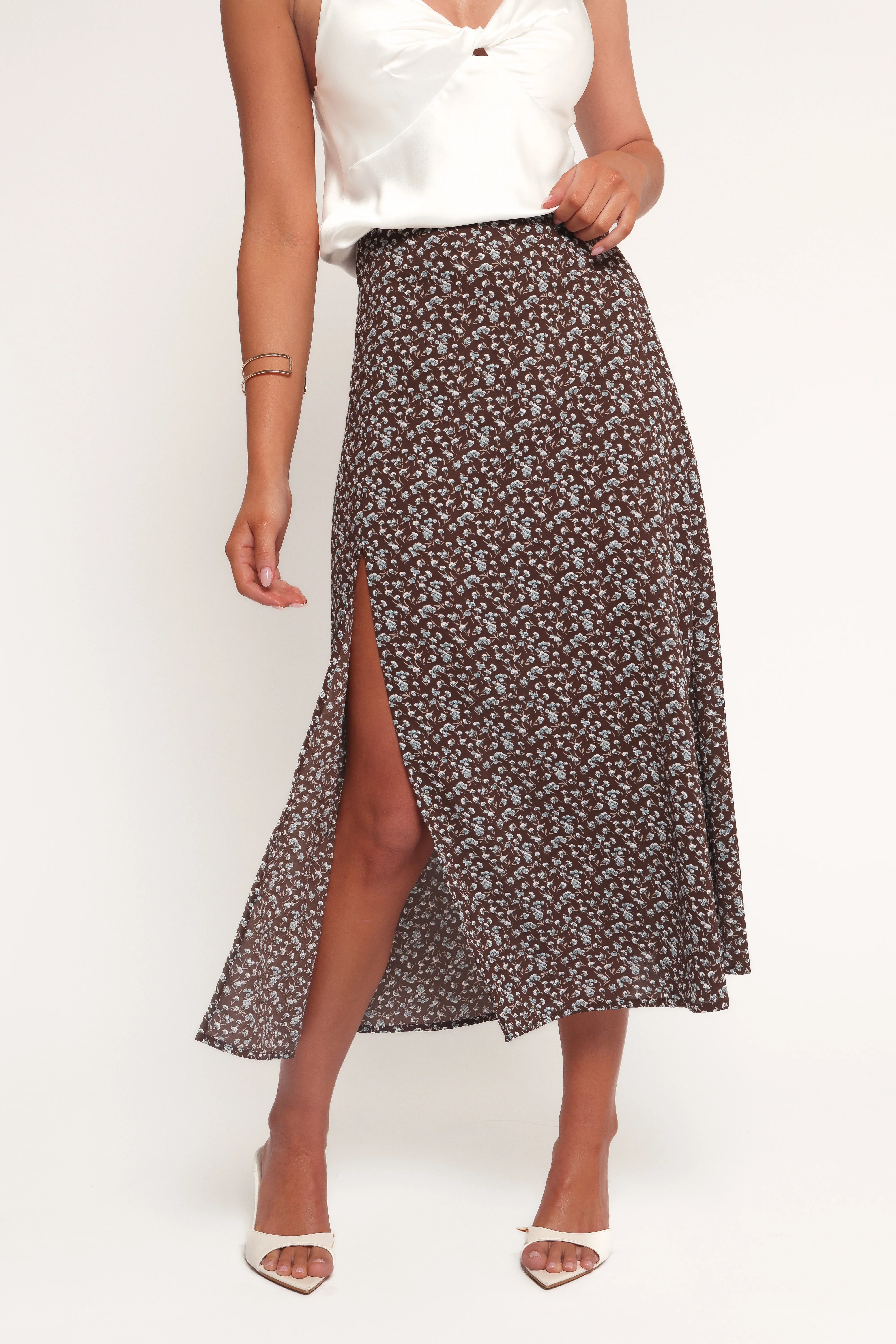 Willow Midi Skirt Brown Blue Floral