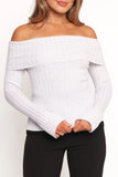 Anderson Wide Rib Off Shoulder Top Pastel Grey