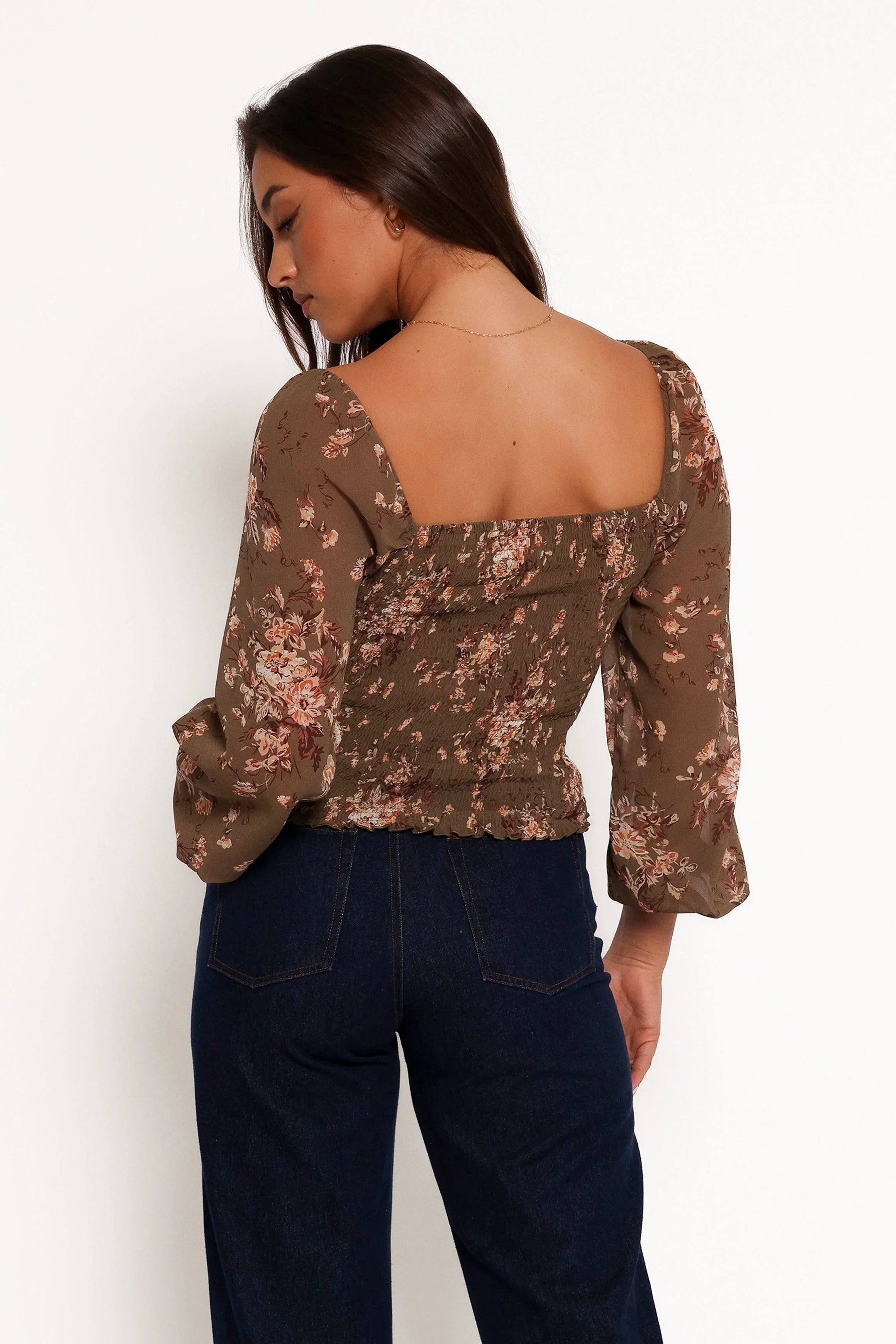 Maia Long Sleeve Top Olive Floral