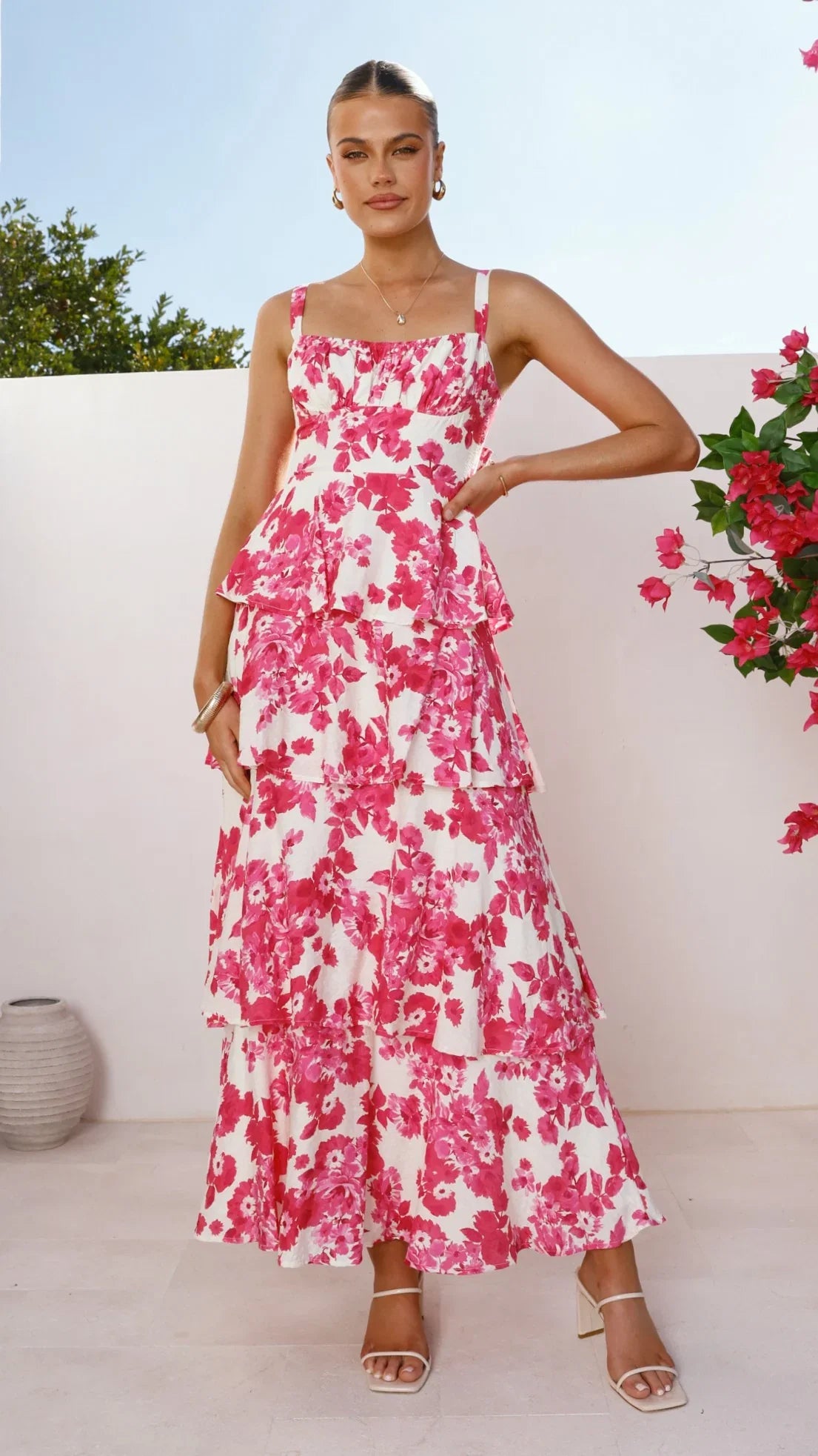 Odilia Maxi Dress Pink White Floral