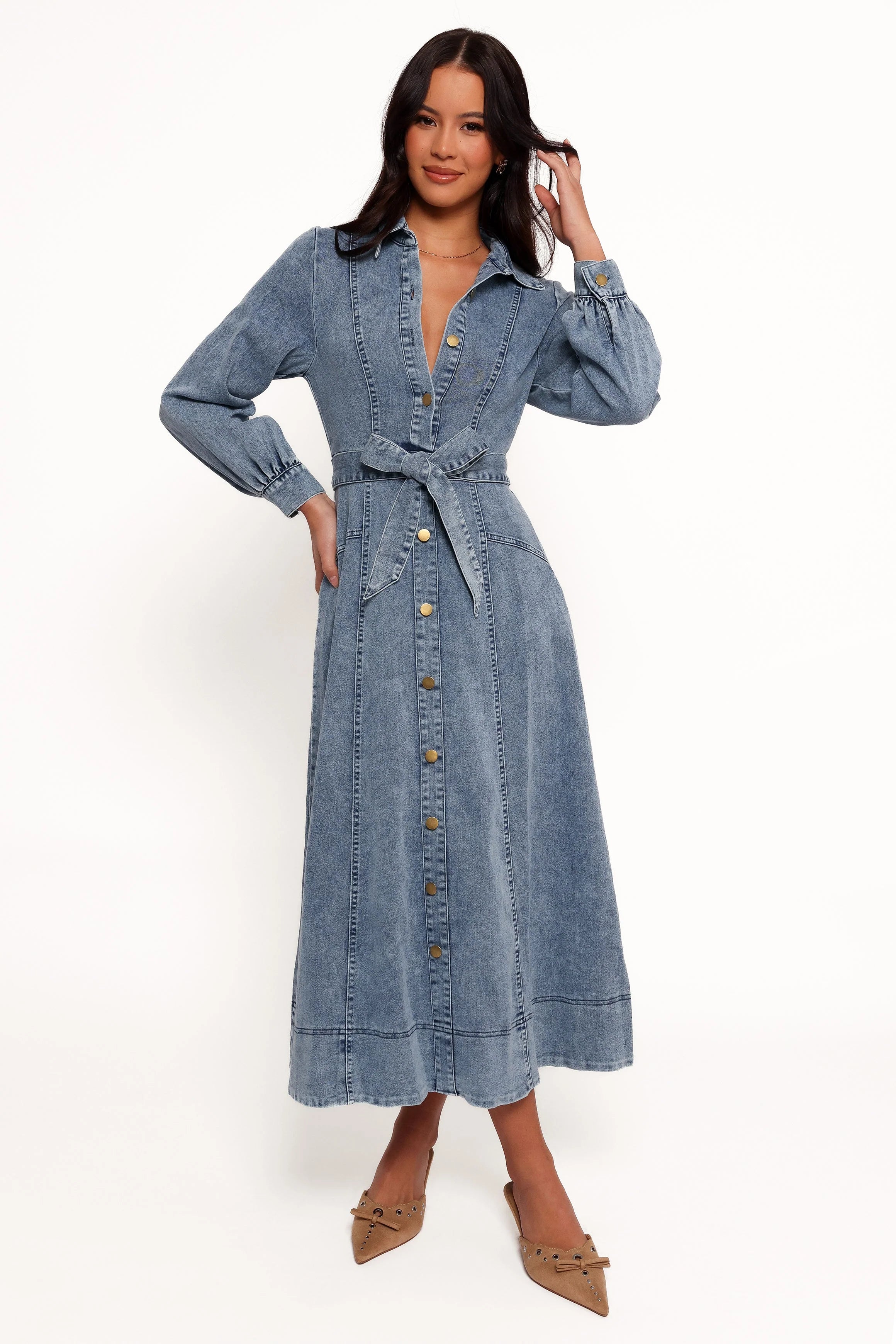 Emberly Long Sleeve Maxi Dress Denim