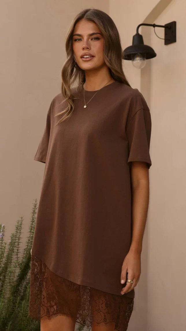 Avei Lace T Shirt Mini Dress Chocolate