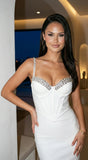 Selvara Crystal Bandage Midi Dress Off White