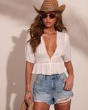 Prairie Pulse Lace Trim Peasant Blouse