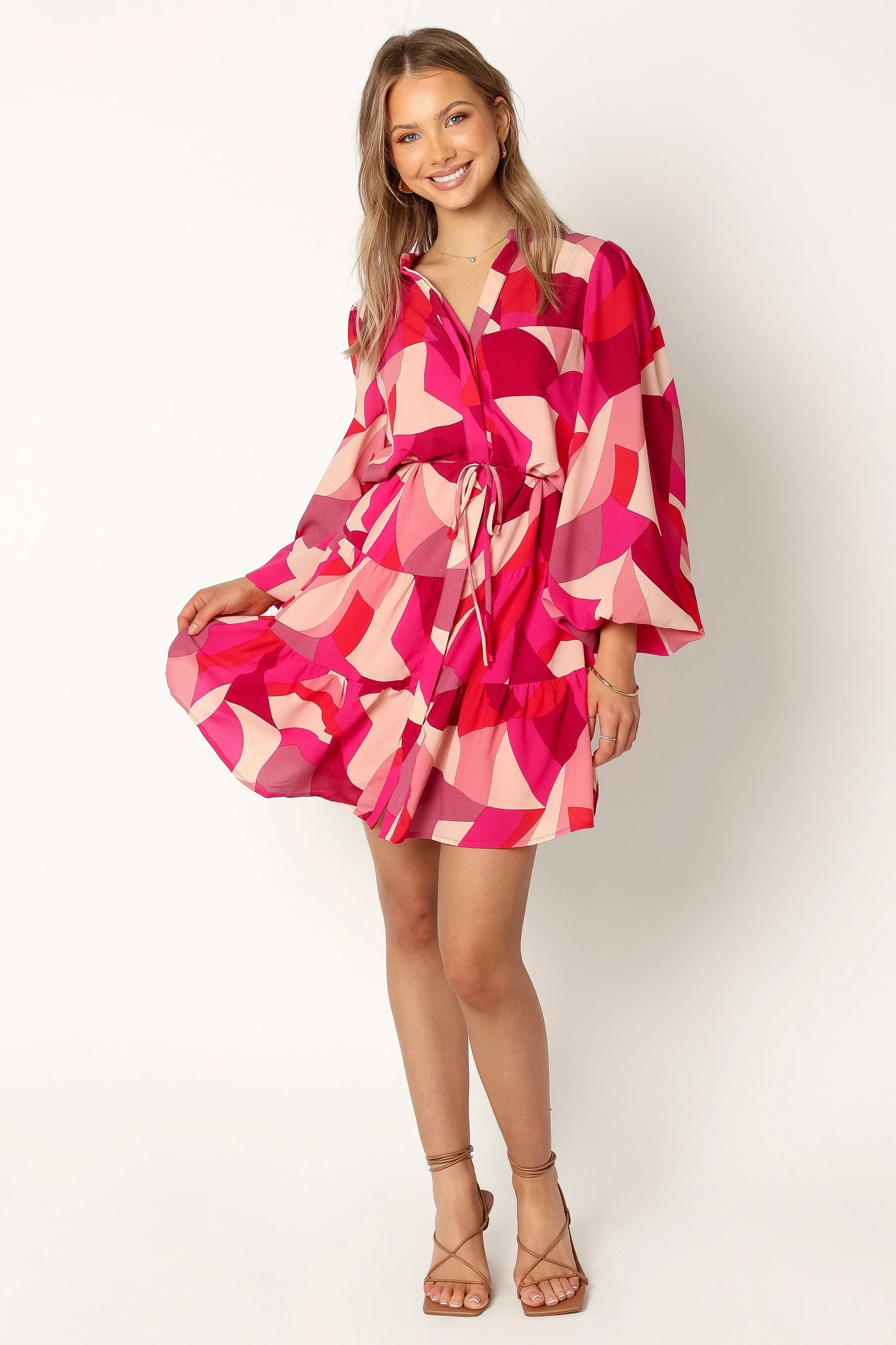 Milly Long Sleeve Mini Dress Red Magenta