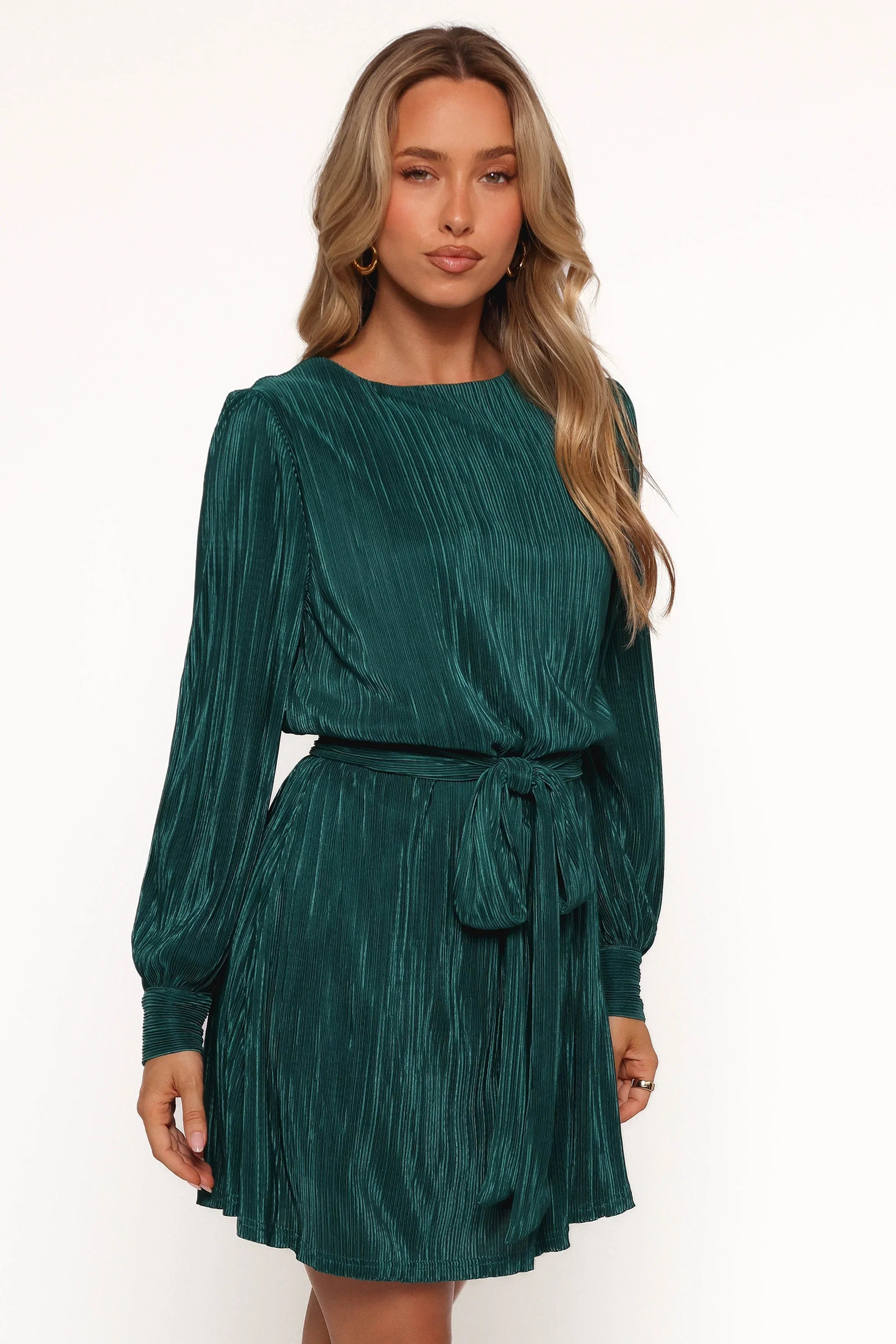 Joy Plisse Mini Dress Dark Jade