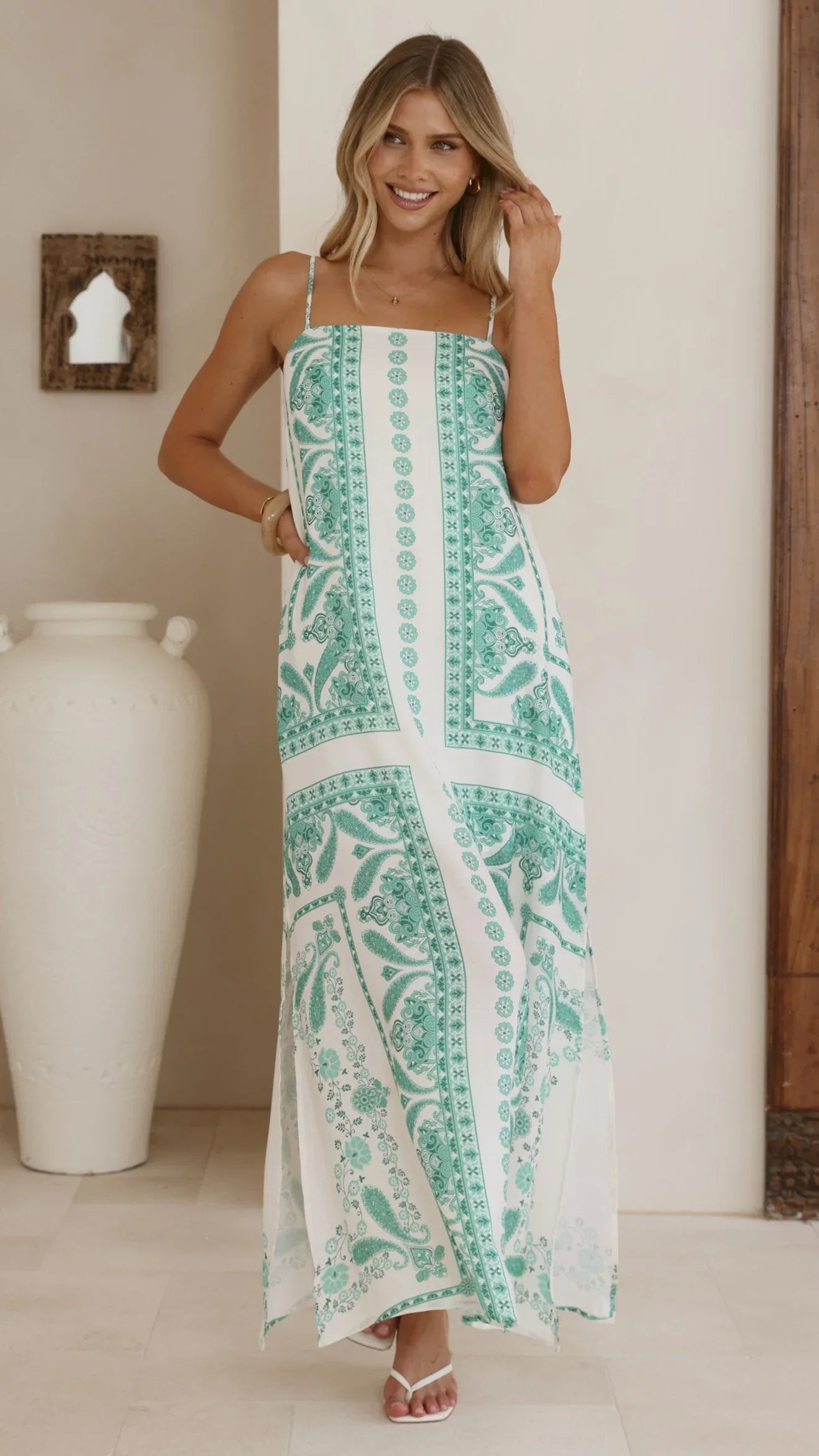 Talise Maxi Dress Green Aztec