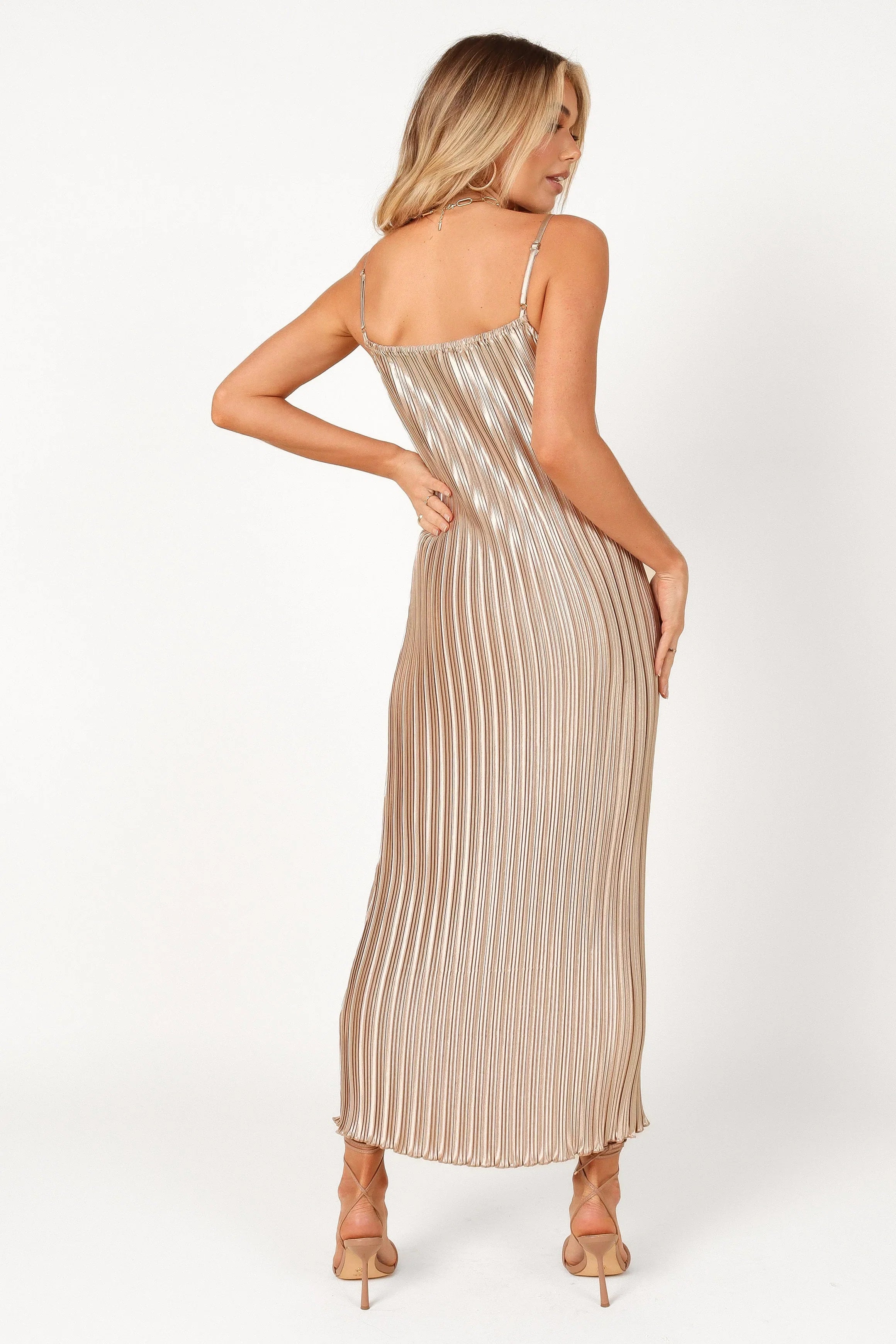 Liza Pleated Maxi Dress Gold