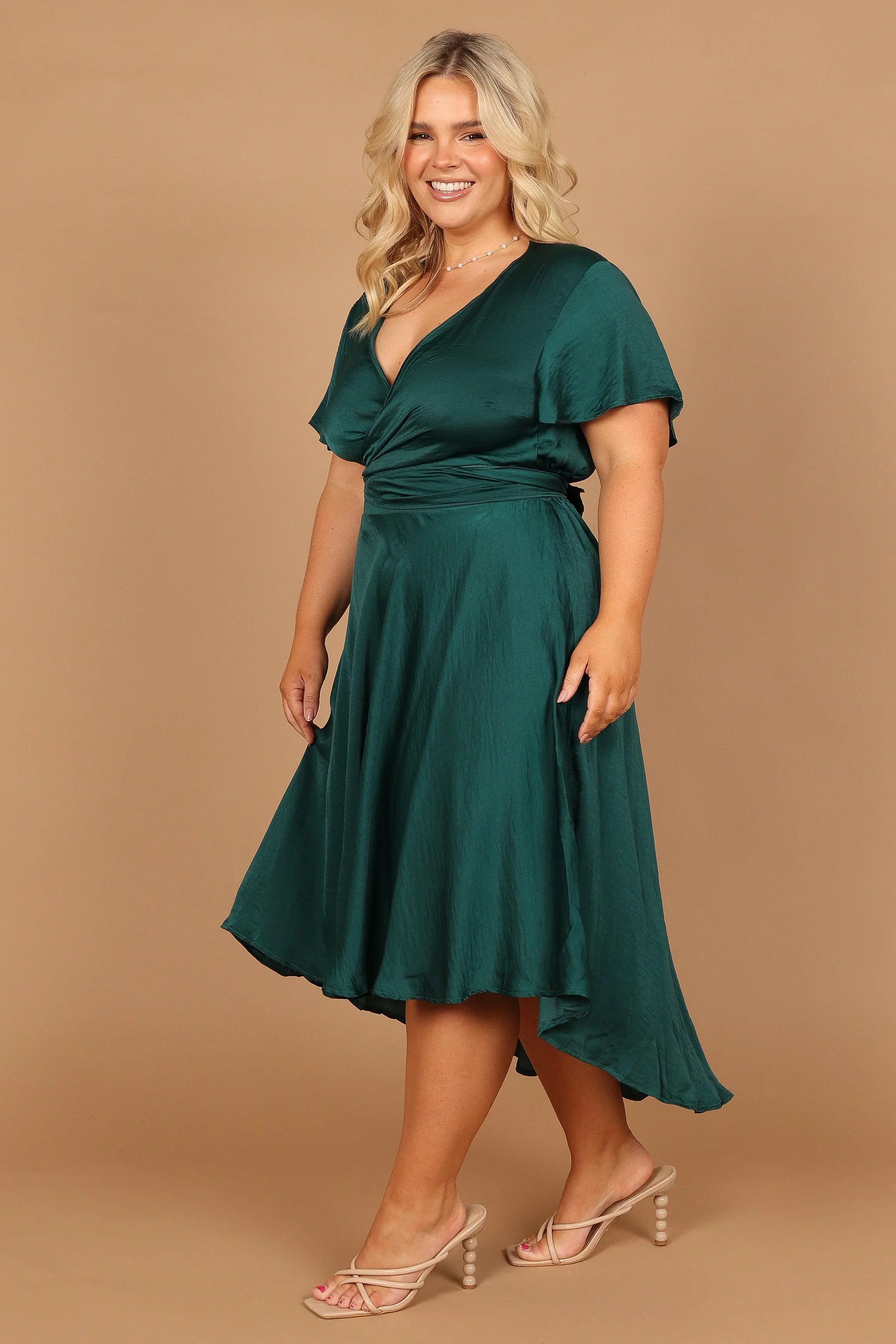 Amanda Hi Lo Tie Front Dress Emerald