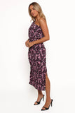 Pontee One Shoulder Pleated Midi Dress Black Purple
