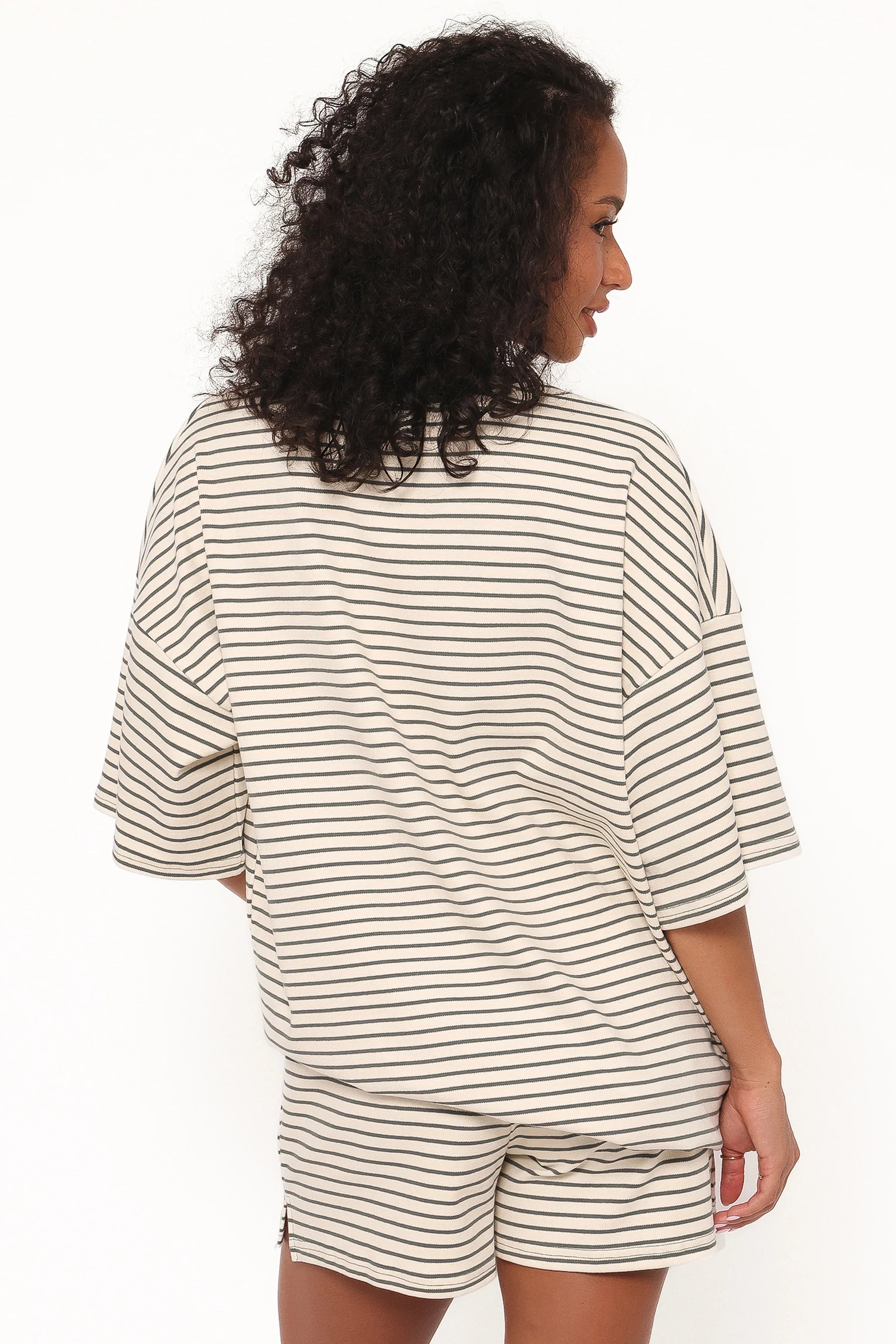 Hellen Stripe Short Set Cream Green Stripe