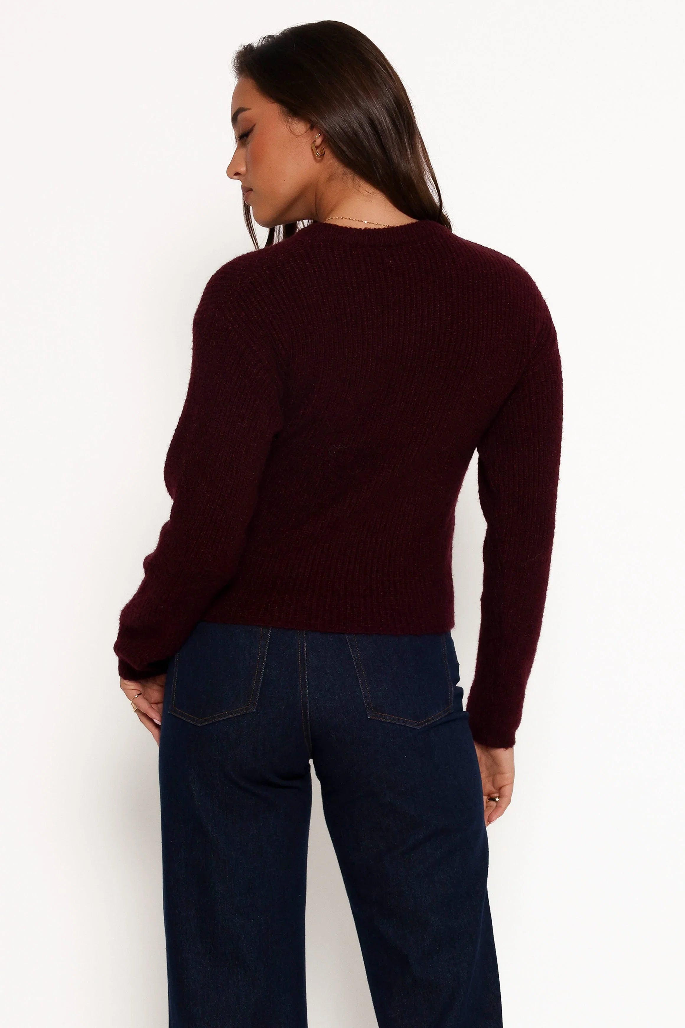 Ettie Wrap Side Tie Knit Sweater Burgundy