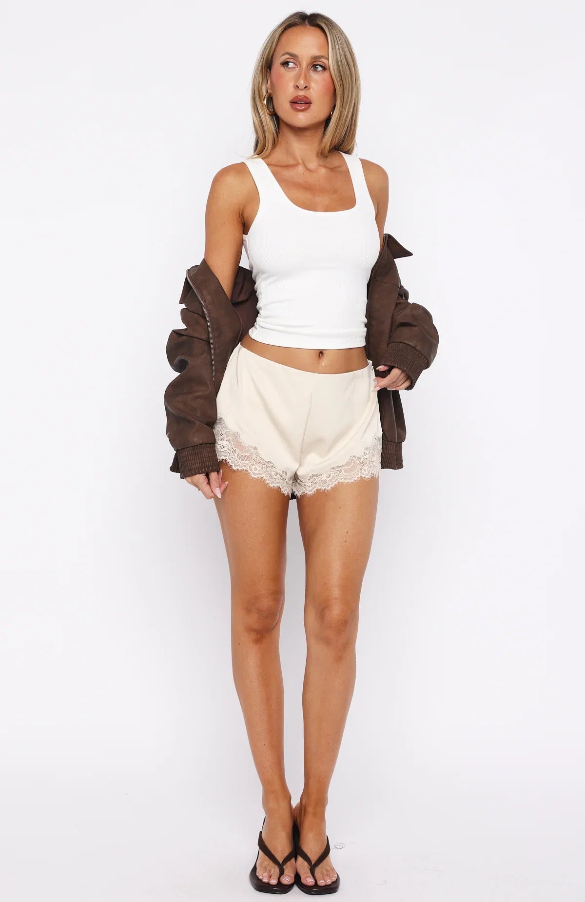 Last Petal Falls Lace Trim Shorts Cream