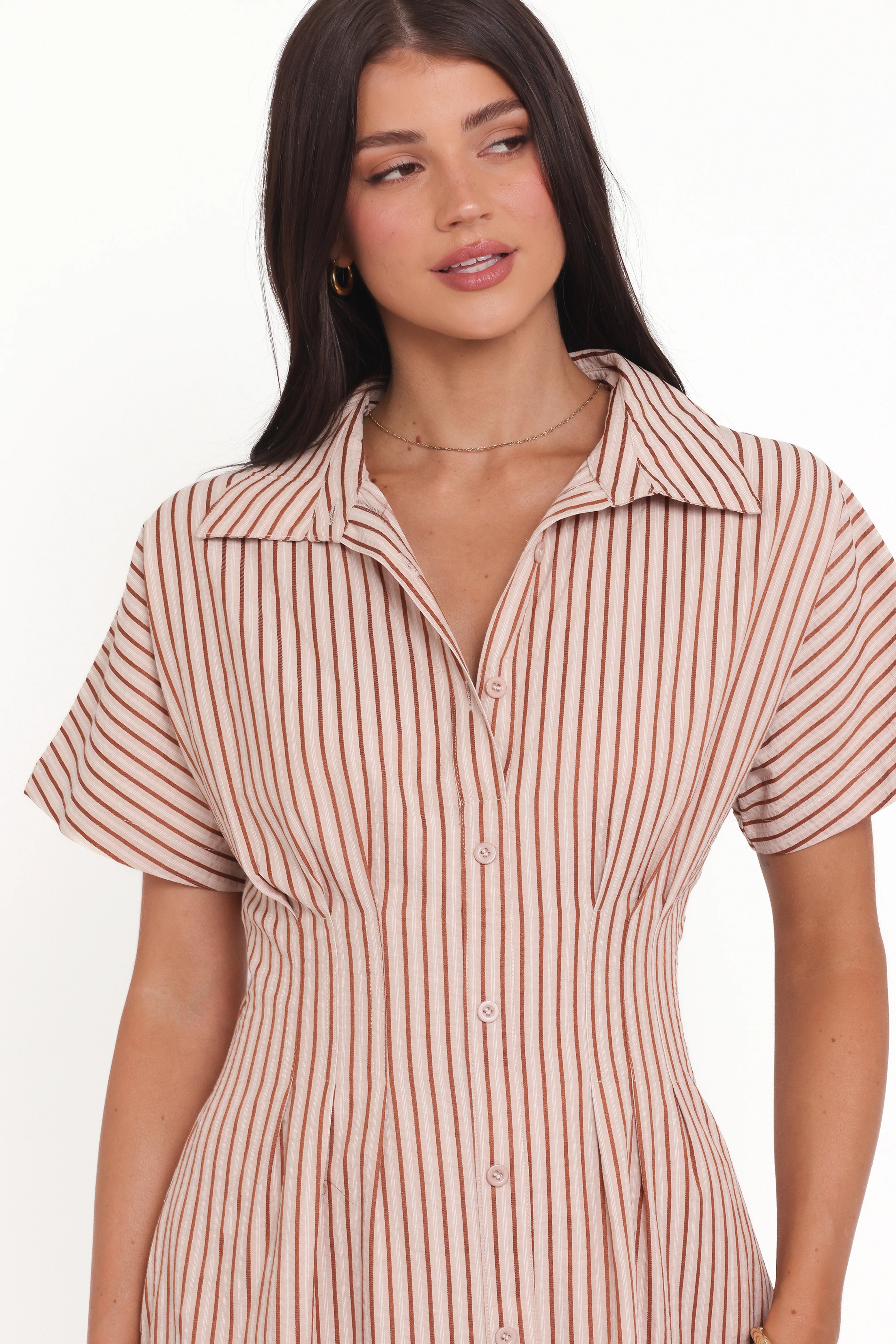 Eilis Short Sleeve Button Down Maxi Dress Brown Stripe