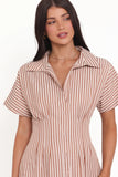 Eilis Short Sleeve Button Down Maxi Dress Brown Stripe