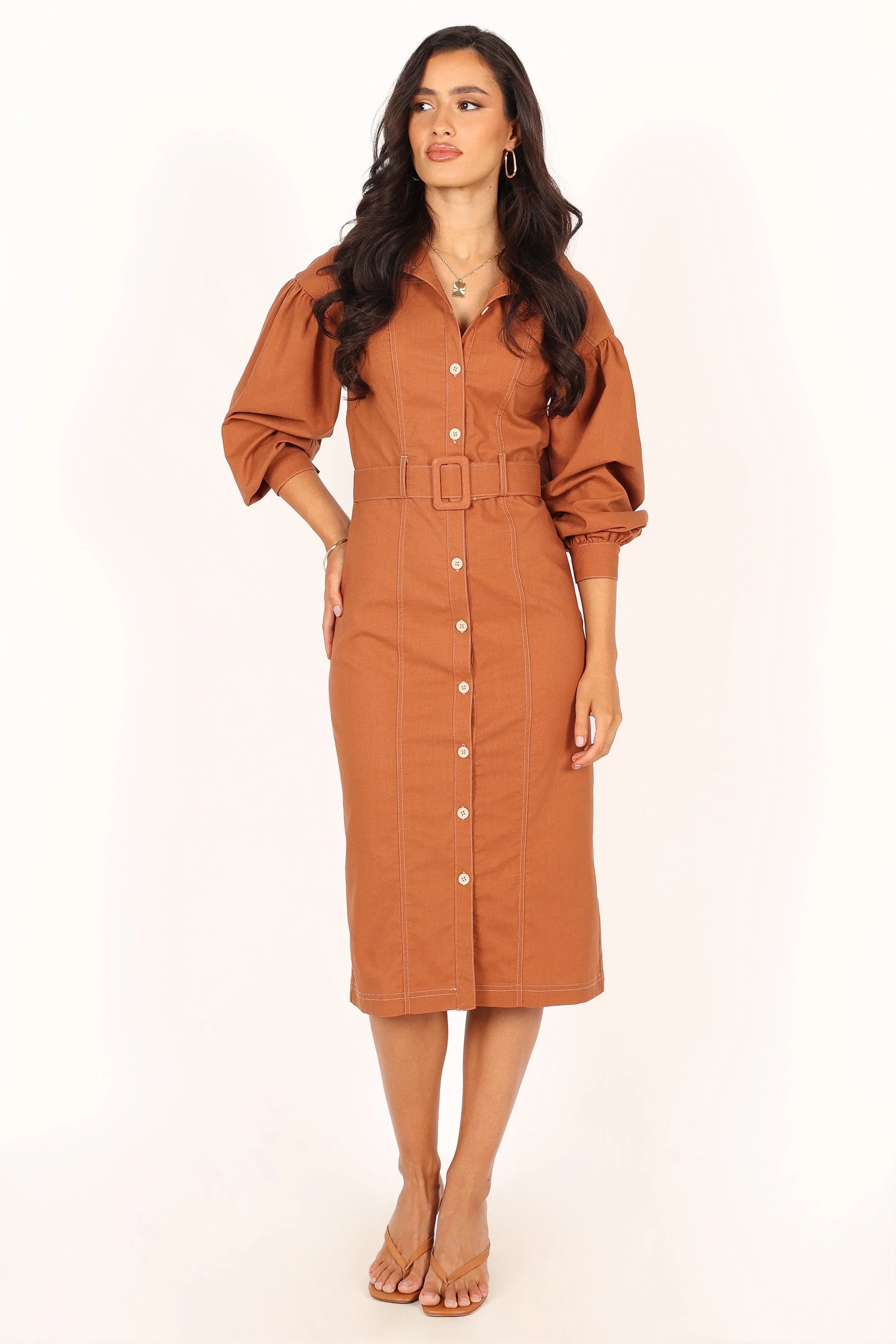 Coco Long Sleeve Midi Dress Tan