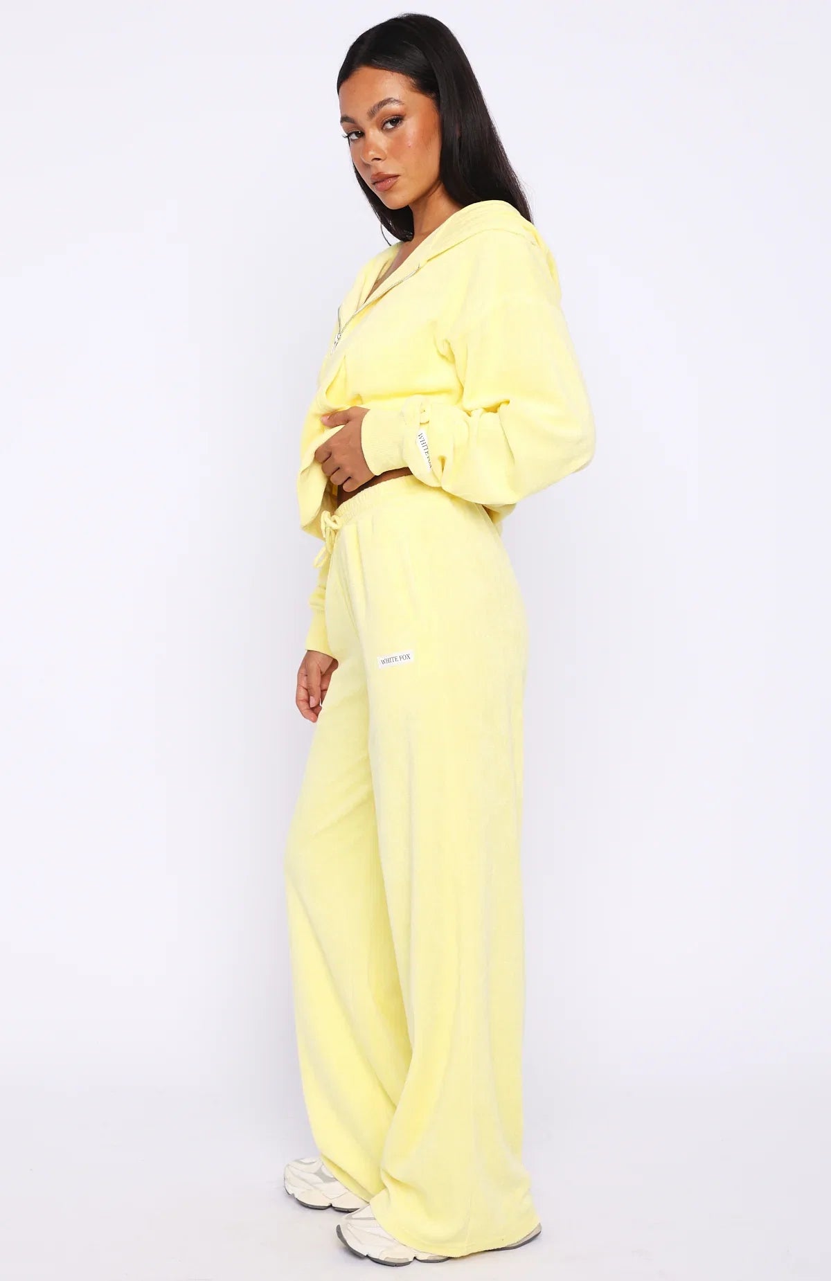 Causing Commotion Terry Wide Leg Sweatpants Lemon