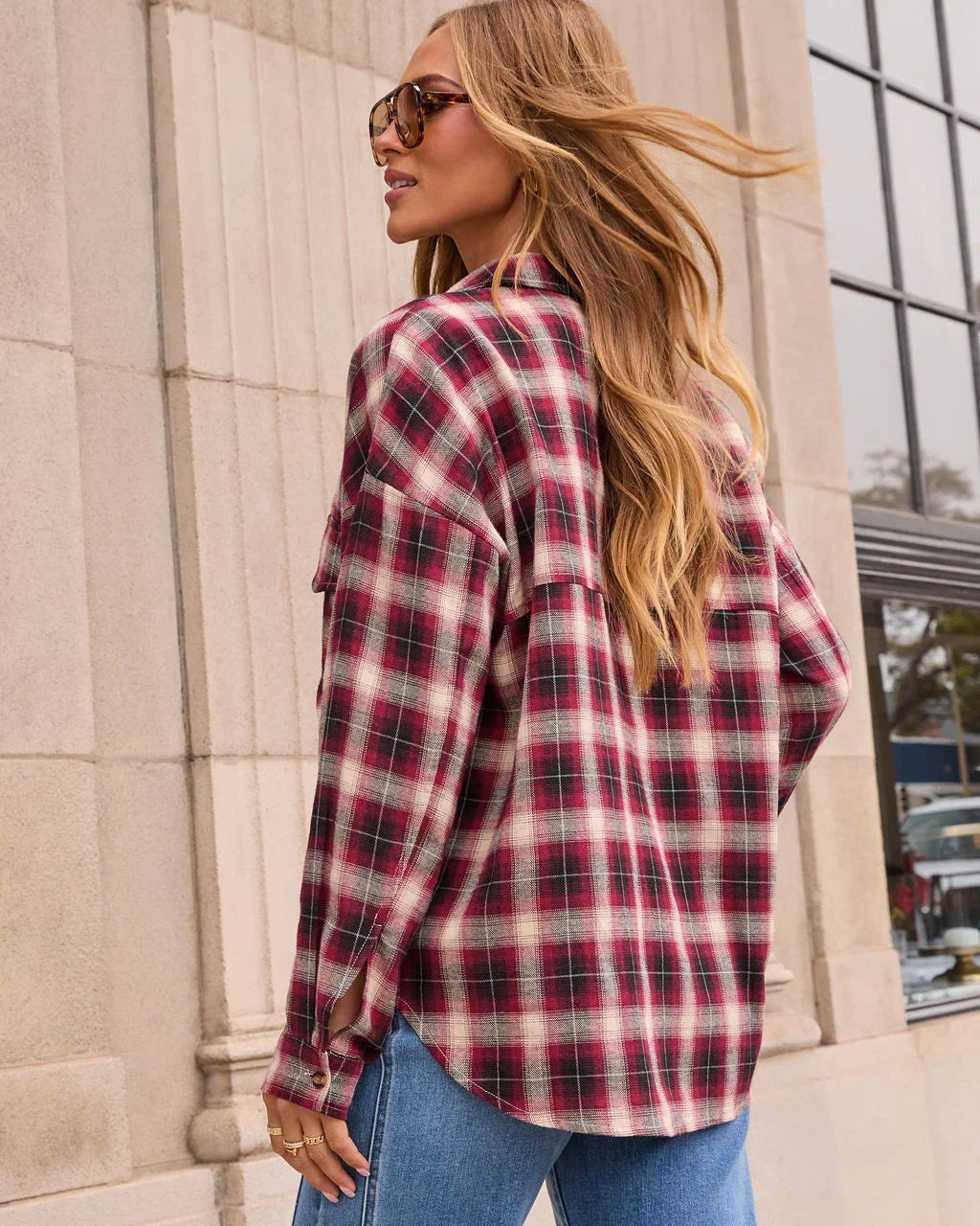 Petaluma Cotton Blend Plaid Button Down Top