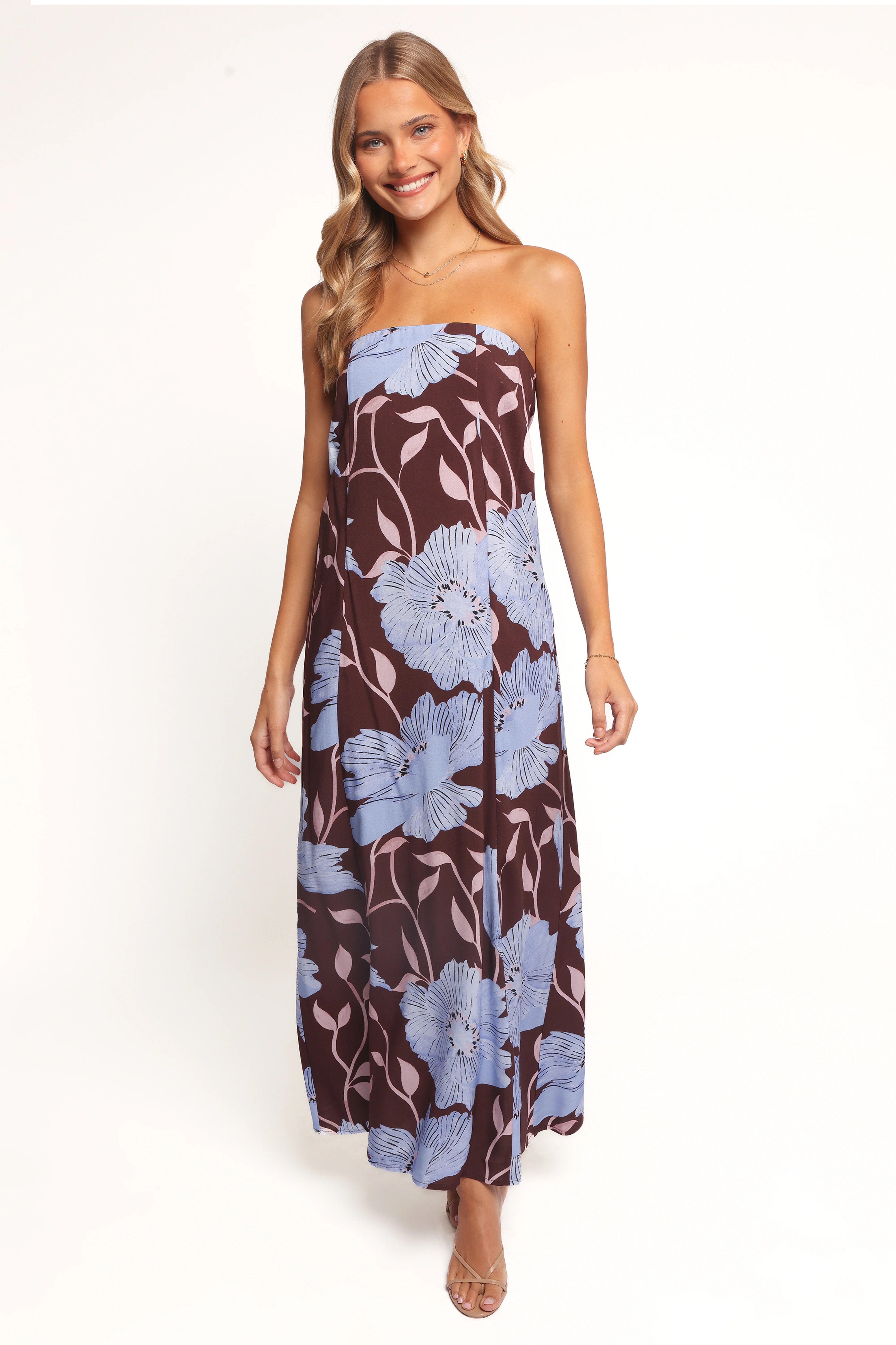Ottavia Strapless Maxi Dress Blue Poppies