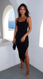 Mirella Gold Accent Ribbed Midi Dress Black