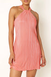 Melody Plisse Halter Mini Dress Coral