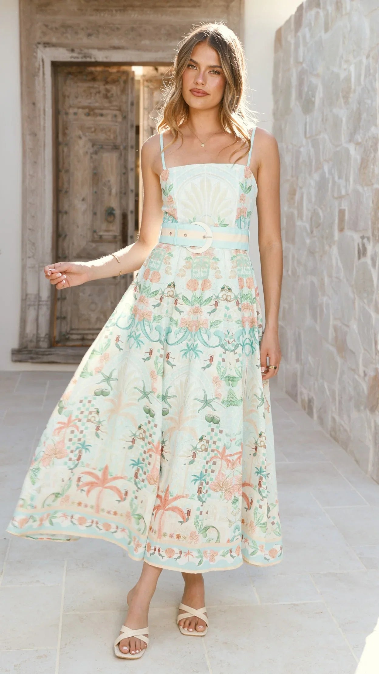 Nellie Midi Dress Aqua Aurora Print