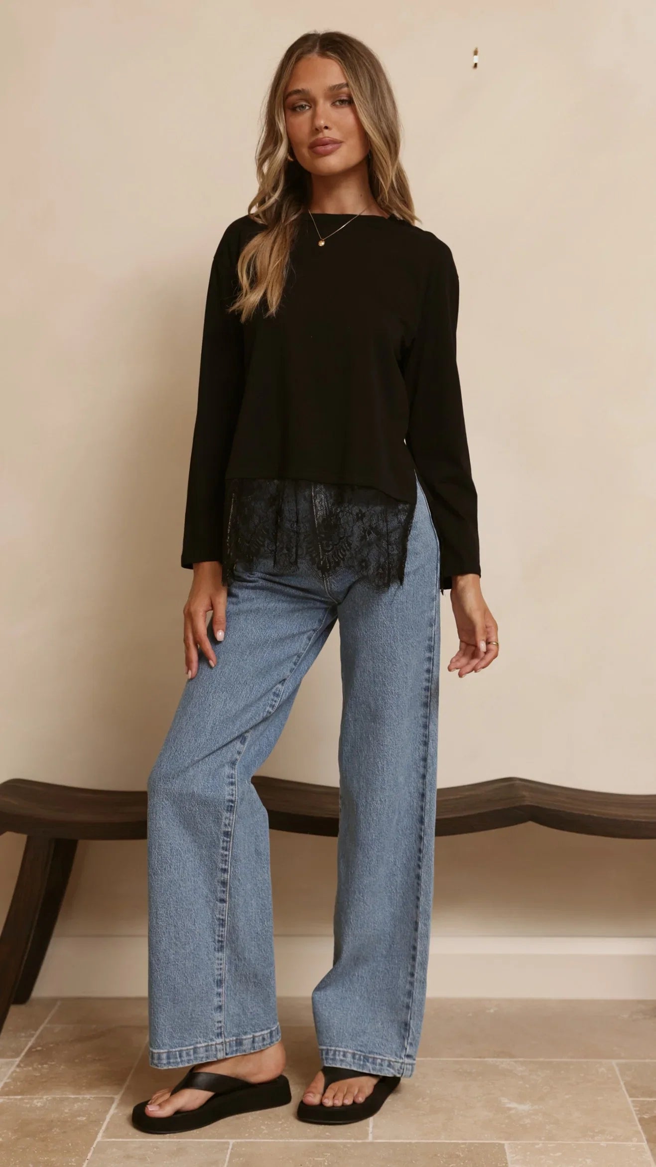 Alina Lace Trim Top Black
