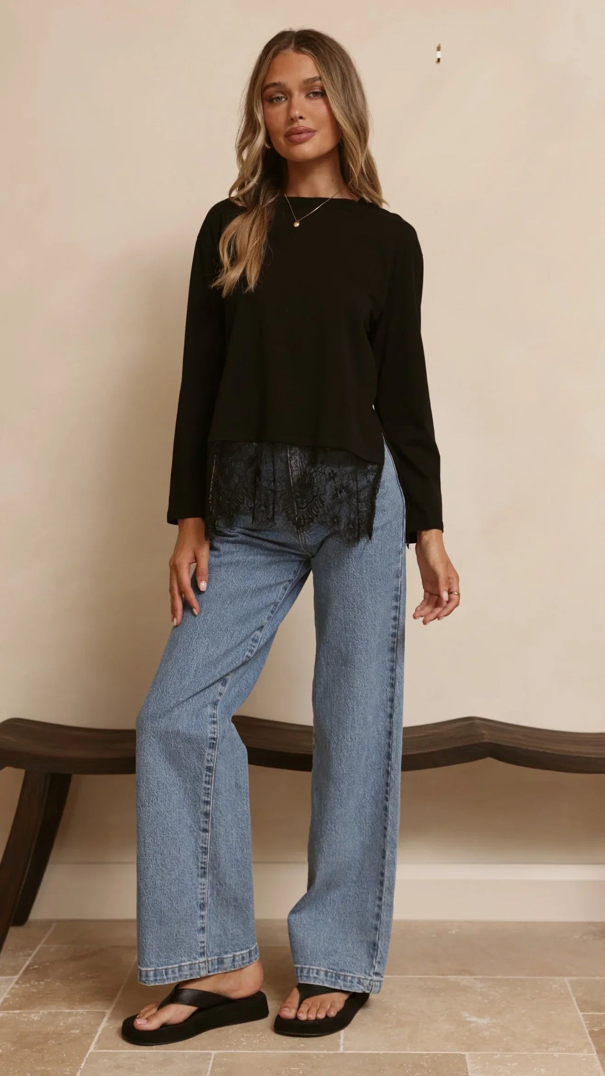 Alina Lace Trim Top Black