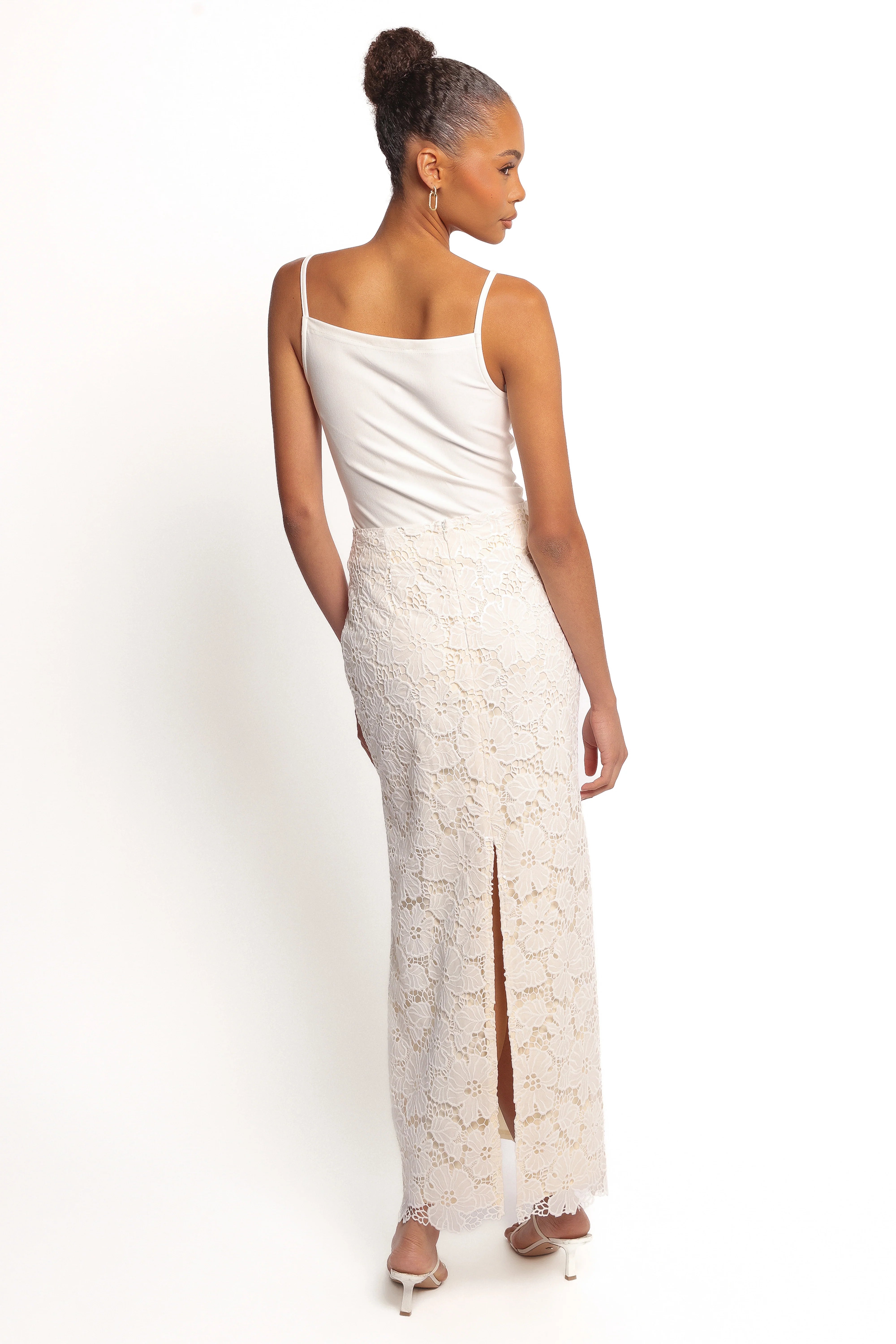 Mika Floral Lace Maxi Skirt White