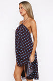 Heartbreaker Status Mini Dress Choc Blue Polka Dot